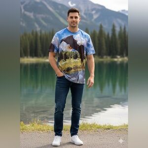 Life is Good Men's Blue Eagle Scenic Mountain Landscape Graphic Tee size XL